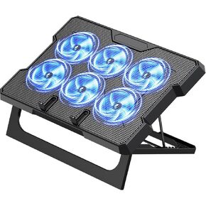 Laptop Cooling Pad, Laptop Cooler with 6 Quiet Fans Up to 17.3 Inch Heavy Notebook Cooler Stand, 8 Levels of Tilt, Two Levels of Height Adjustable (Black)