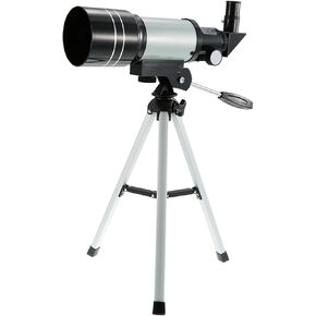 , 70Mm Aperture s Astronomy for Kids Adult Beginners, Refractor, 300Mm Focal Length, with 2 Eyepieces, Moon Filter, Barlow Lens, Tripod,Silver