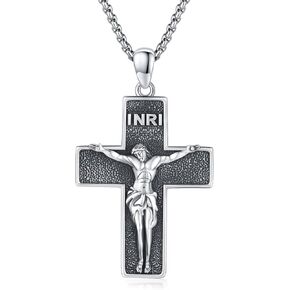 Adnix Crucifix Necklace for Men 925 Sterling Silver Jesus Cross Necklace Crucifix Cross Pendant Protection Necklace Jewelry Gifts for Men Women in Saudi Arabia