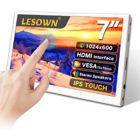 Small Monitor 7 inch 1024x600 IPS Capacitive Touch 7" HDMI Wide Screen Portable LCD Display with Speakers for Raspberry Pi Laptop White