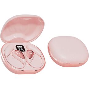 Open Ear Earbuds Bluetooth 5.4 Earphones, True Wireless Headphones with Microphone, Touch Control Air Conduction/Clear Calls/Snug Fit/LED Lights for Sport Cycling Running Workout (Pink)