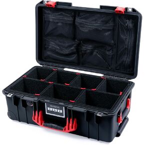 Pelican Air 1535 Carry-on Case by ColorCase - Black - Medium Size Waterproof Case with TrekPak Divider System & Mesh Lid Organizer - Lime Green Handles & Latches