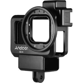 Andoer G9-4 Action Camera Video Cage Protective Case for Vlog Protective Case with Double Cold Shoe Attachment 55mm Filter Adapter Replacement Accessory for GoPro Hero 9