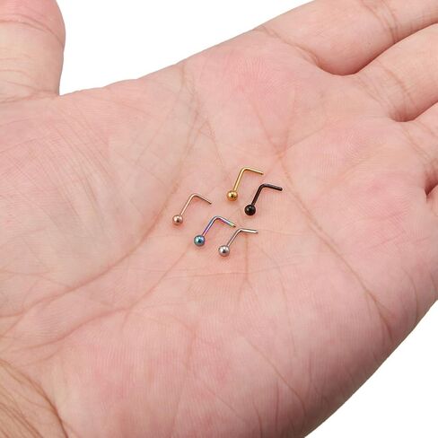 Ruifan 5PCS 22G Mix Color 316L Surgical Steel Nose L Shaped Studs Rings Curved Piercing Jewelry with 1.5mm Ball in Saudi Arabia