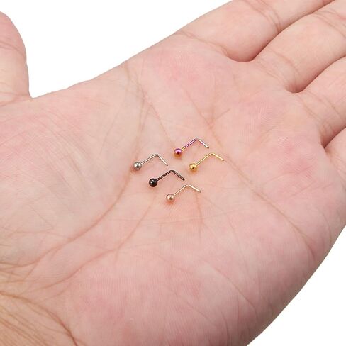 Ruifan 5PCS 22G Mix Color 316L Surgical Steel Nose L Shaped Studs Rings Curved Piercing Jewelry with 1.5mm Ball in Saudi Arabia