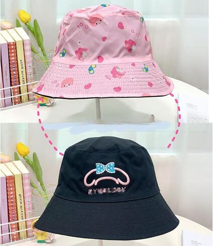 قبعة دلو Kawaii Kitty للنساء، قطن مطبوعة مزدوجة الجانب، قبعة دلو قابلة للعكس، قبعة صيد خفيفة الوزن عصرية، قبعة شمس in Kuwait