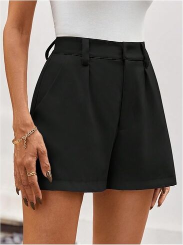 MakeMeChic Women's Elegant Plaid Shorts High Waisted Zipper Wide Leg Mini Dressy Work Office Casual Shorts in Kuwait