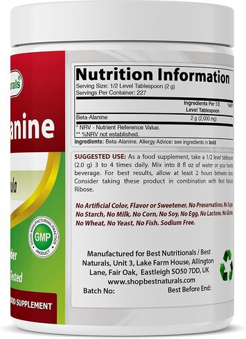 Best Naturals Beta Alanine Pure Powder 1 Pound (1 LB (Pack of 1)) in Saudi Arabia