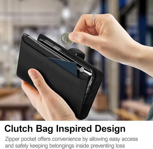 JUST4YOU Zipper Wallet Case for Apple iPhone 13 Pro Max with Wrist Strap Premium PU Leather Folding Stand Card Holder Flip Case (Black) CS_FC_ZC_I13PM_BK in Saudi Arabia