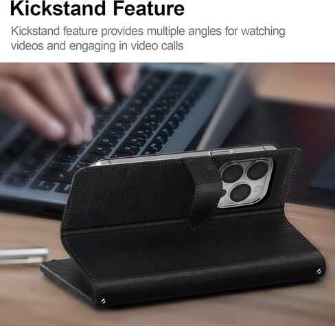 JUST4YOU Zipper Wallet Case for Apple iPhone 13 Pro Max with Wrist Strap Premium PU Leather Folding Stand Card Holder Flip Case (Black) CS_FC_ZC_I13PM_BK in Saudi Arabia