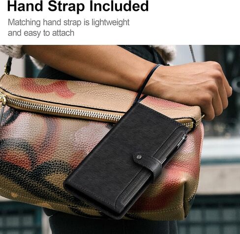 JUST4YOU Zipper Wallet Case for Apple iPhone 13 Pro Max with Wrist Strap Premium PU Leather Folding Stand Card Holder Flip Case (Black) CS_FC_ZC_I13PM_BK in Saudi Arabia