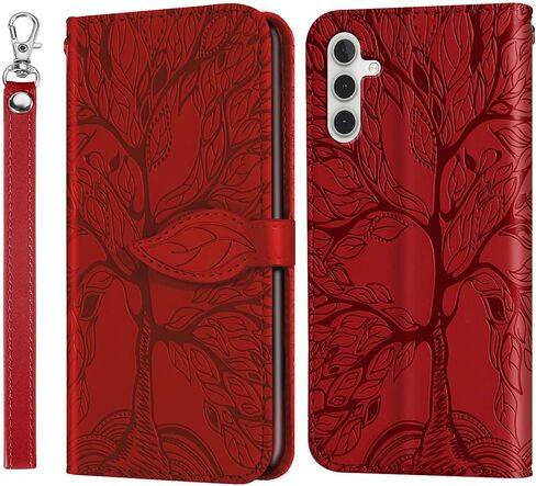 MEUPZZK Samsung Galaxy A54 5G Case, Samsung A54 5G Wallet Case, Embossed Tree Premium PU Leather [Kickstand] [Card Slots] [Wrist Strap] [Folio Flip] [6.4 inch] Phone Cover for Samsung A54 5G (R-Red) in Saudi Arabia