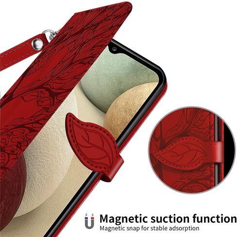 MEUPZZK Samsung Galaxy A54 5G Case, Samsung A54 5G Wallet Case, Embossed Tree Premium PU Leather [Kickstand] [Card Slots] [Wrist Strap] [Folio Flip] [6.4 inch] Phone Cover for Samsung A54 5G (R-Red) in Saudi Arabia