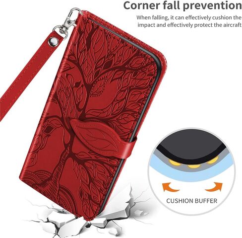 MEUPZZK Samsung Galaxy A54 5G Case, Samsung A54 5G Wallet Case, Embossed Tree Premium PU Leather [Kickstand] [Card Slots] [Wrist Strap] [Folio Flip] [6.4 inch] Phone Cover for Samsung A54 5G (R-Red) in Saudi Arabia