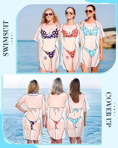 Jeyiour 8 Pcs Women's Bikini Cover up Dress Short Sleeve Bikini Shirt Bikini Print Funny Nightgown Baggy Swimwear Cover Up in Saudi Arabia