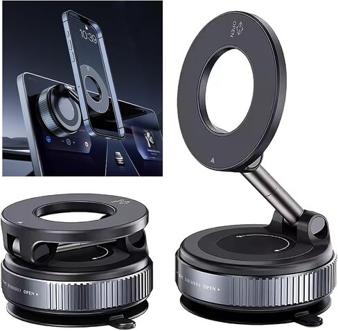 Upgraded Vacuum Magnetic Car Phone Holder 360° Reinforced 150LBS Ultra Suction Cup Phone Mount for MagSafe Cell Phone Holders for Your Car/Gym/Mirror Mount for iPhone & Android in Saudi Arabia