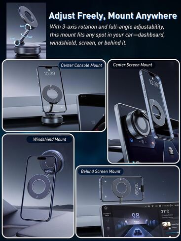 Upgraded Vacuum Magnetic Car Phone Holder 360° Reinforced 150LBS Ultra Suction Cup Phone Mount for MagSafe Cell Phone Holders for Your Car/Gym/Mirror Mount for iPhone & Android in Saudi Arabia