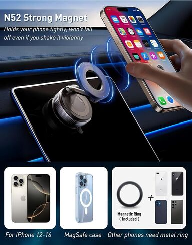 Upgraded Vacuum Magnetic Car Phone Holder 360° Reinforced 150LBS Ultra Suction Cup Phone Mount for MagSafe Cell Phone Holders for Your Car/Gym/Mirror Mount for iPhone & Android in Saudi Arabia
