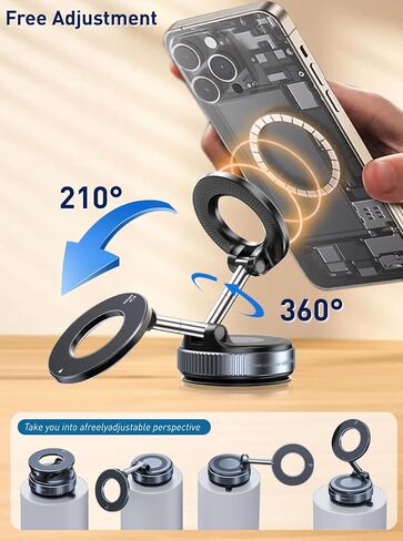 Upgraded Vacuum Magnetic Car Phone Holder 360° Reinforced 150LBS Ultra Suction Cup Phone Mount for MagSafe Cell Phone Holders for Your Car/Gym/Mirror Mount for iPhone & Android in Saudi Arabia