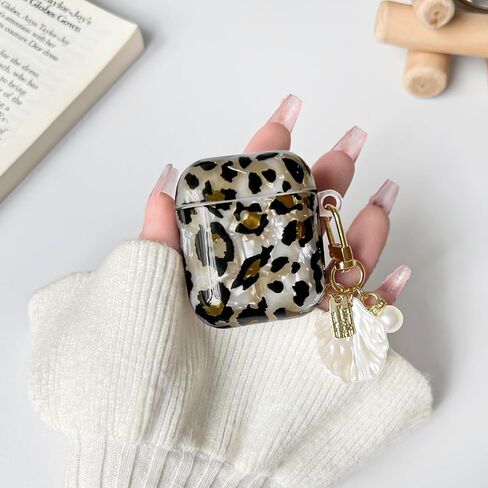 Compatible for AirPods 2nd/1st Case Cute Leopard Print Cool Cheetah Shell Pattern with Chain Design for Women Girls Soft TPU Shockproof Protective Cover Case for AirPods 1&2-Brown in Kuwait