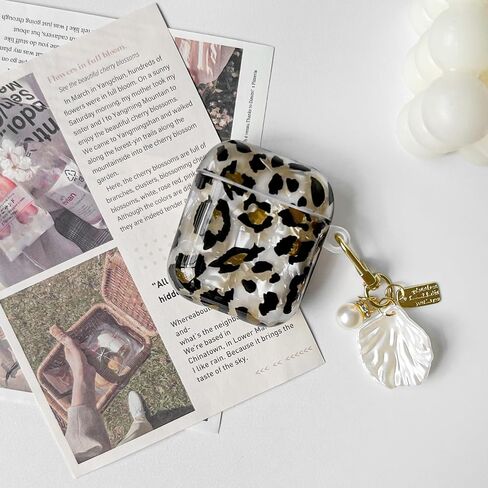 Compatible for AirPods 2nd/1st Case Cute Leopard Print Cool Cheetah Shell Pattern with Chain Design for Women Girls Soft TPU Shockproof Protective Cover Case for AirPods 1&2-Brown in Kuwait