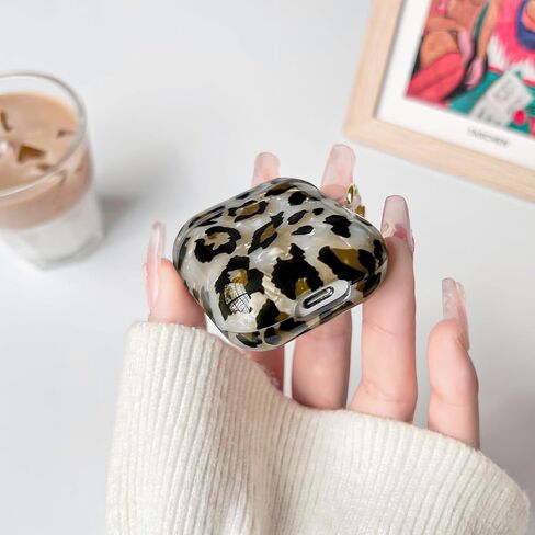 Compatible for AirPods 2nd/1st Case Cute Leopard Print Cool Cheetah Shell Pattern with Chain Design for Women Girls Soft TPU Shockproof Protective Cover Case for AirPods 1&2-Brown in Kuwait