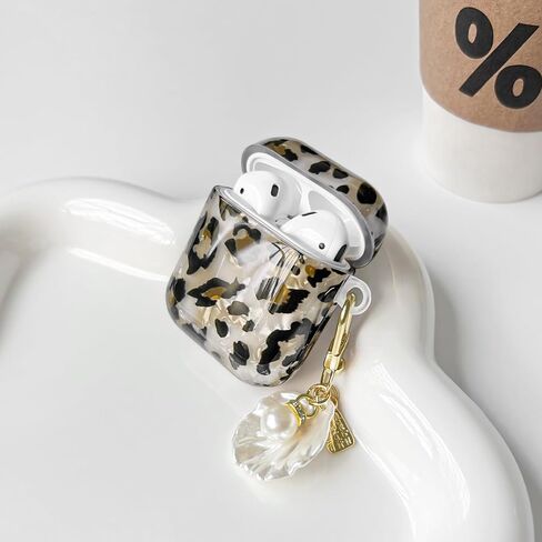 Compatible for AirPods 2nd/1st Case Cute Leopard Print Cool Cheetah Shell Pattern with Chain Design for Women Girls Soft TPU Shockproof Protective Cover Case for AirPods 1&2-Brown in Kuwait