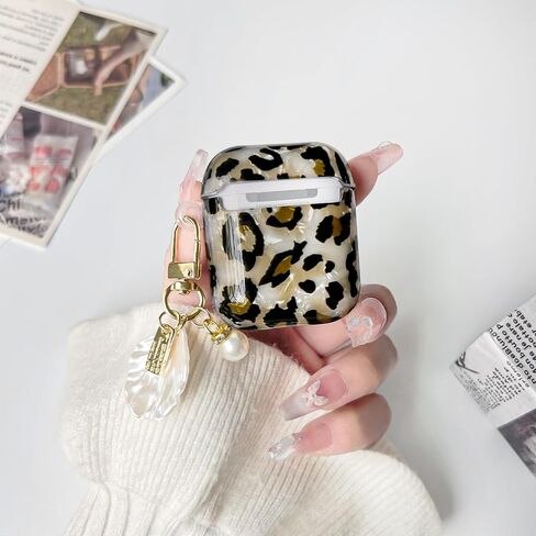 Compatible for AirPods 2nd/1st Case Cute Leopard Print Cool Cheetah Shell Pattern with Chain Design for Women Girls Soft TPU Shockproof Protective Cover Case for AirPods 1&2-Brown in Kuwait