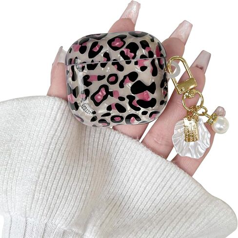 متوافق مع AirPods 2nd/1st Cate Cute Leopard Print Cool Cool Cheetah Shell نمط مع تصميم سلسلة للنساء الفتيات الناعم TPU مقاوم للصدمة حالة غلاف واقية لـ AirPods 1 و 2-Brown in Kuwait