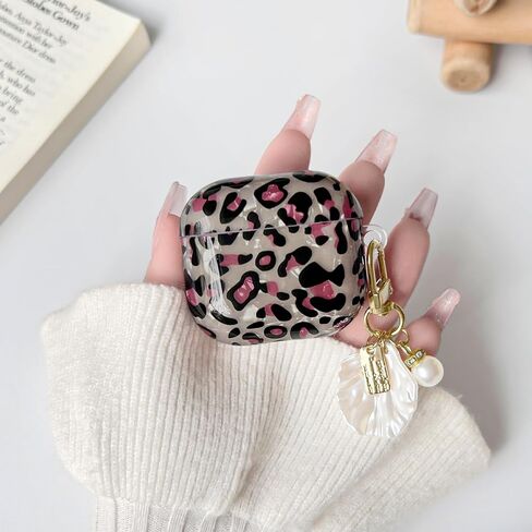 متوافق مع AirPods 2nd/1st Cate Cute Leopard Print Cool Cool Cheetah Shell نمط مع تصميم سلسلة للنساء الفتيات الناعم TPU مقاوم للصدمة حالة غلاف واقية لـ AirPods 1 و 2-Brown in Kuwait