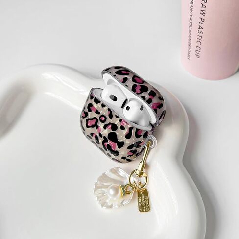 متوافق مع AirPods 2nd/1st Cate Cute Leopard Print Cool Cool Cheetah Shell نمط مع تصميم سلسلة للنساء الفتيات الناعم TPU مقاوم للصدمة حالة غلاف واقية لـ AirPods 1 و 2-Brown in Kuwait