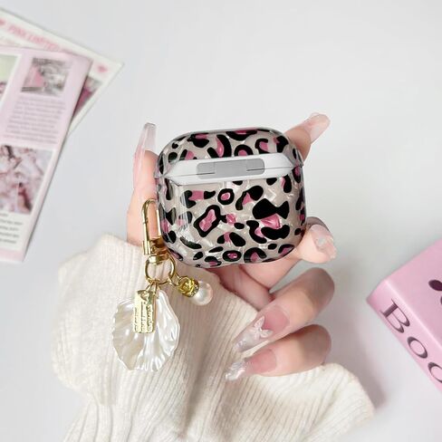 متوافق مع AirPods 2nd/1st Cate Cute Leopard Print Cool Cool Cheetah Shell نمط مع تصميم سلسلة للنساء الفتيات الناعم TPU مقاوم للصدمة حالة غلاف واقية لـ AirPods 1 و 2-Brown in Kuwait