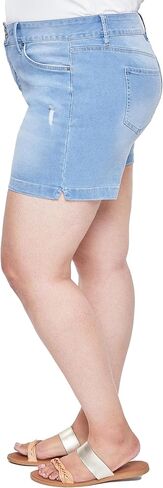 Royalty For Me Womens High Rise Plus Size Essential 2-Button Side Slit Hem Shorts, Midnight Sky Blue Rips, 22W in Saudi Arabia