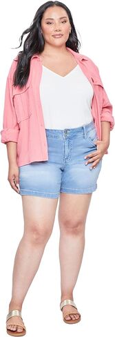Royalty For Me Womens High Rise Plus Size Essential 2-Button Side Slit Hem Shorts, Midnight Sky Blue Rips, 22W in Saudi Arabia