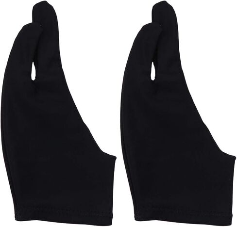 2pcs قفازات سوداء رسمتين من الأصابع منحنيين للفنانين s -sweat للرسم الرقمي والكمبيوتر اللوحي استخدم مادة دنة مريحة in Saudi Arabia