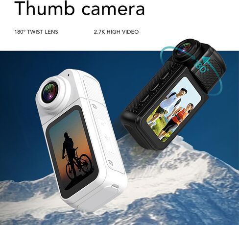 Yoidesu WiFi Wearable Camera Thumb Action Camera 2.7K Ultra HD 180° Adjustable 1.5 Inch Screen Built in WiFi APP Control Magnetic Hanging Rope for Pet Working Travel Sports (Black) in Kuwait