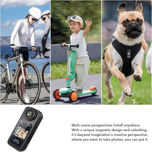 Yoidesu WiFi Wearable Camera Thumb Action Camera 2.7K Ultra HD 180° Adjustable 1.5 Inch Screen Built in WiFi APP Control Magnetic Hanging Rope for Pet Working Travel Sports (Black) in Kuwait