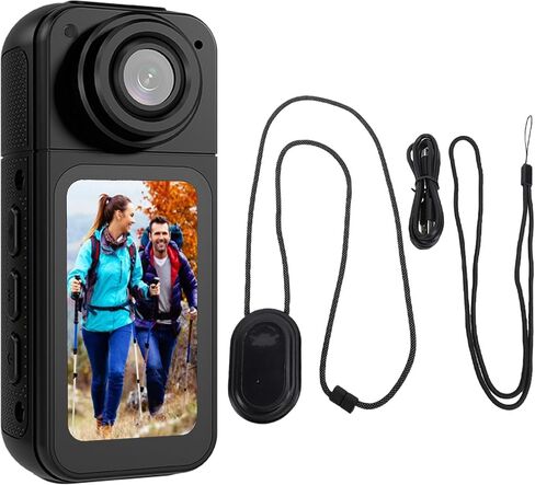 Yoidesu WiFi Wearable Camera Thumb Action Camera 2.7K Ultra HD 180° Adjustable 1.5 Inch Screen Built in WiFi APP Control Magnetic Hanging Rope for Pet Working Travel Sports (Black) in Kuwait
