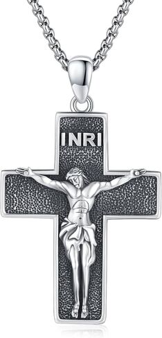 Adnix Crucifix Necklace for Men 925 Sterling Silver Jesus Cross Necklace Crucifix Cross Pendant Protection Necklace Jewelry Gifts for Men Women in Saudi Arabia