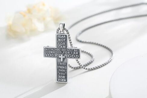 Adnix Crucifix Necklace for Men 925 Sterling Silver Jesus Cross Necklace Crucifix Cross Pendant Protection Necklace Jewelry Gifts for Men Women in Saudi Arabia