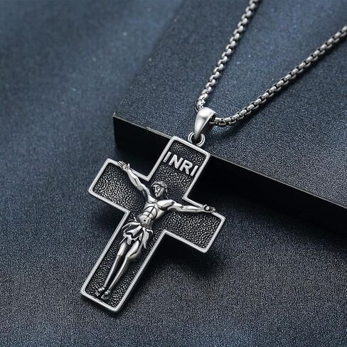 Adnix Crucifix Necklace for Men 925 Sterling Silver Jesus Cross Necklace Crucifix Cross Pendant Protection Necklace Jewelry Gifts for Men Women in Saudi Arabia