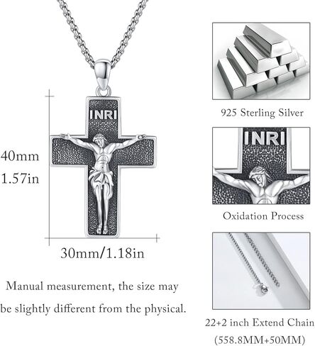 Adnix Crucifix Necklace for Men 925 Sterling Silver Jesus Cross Necklace Crucifix Cross Pendant Protection Necklace Jewelry Gifts for Men Women in Saudi Arabia