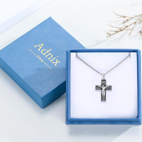 Adnix Crucifix Necklace for Men 925 Sterling Silver Jesus Cross Necklace Crucifix Cross Pendant Protection Necklace Jewelry Gifts for Men Women in Saudi Arabia