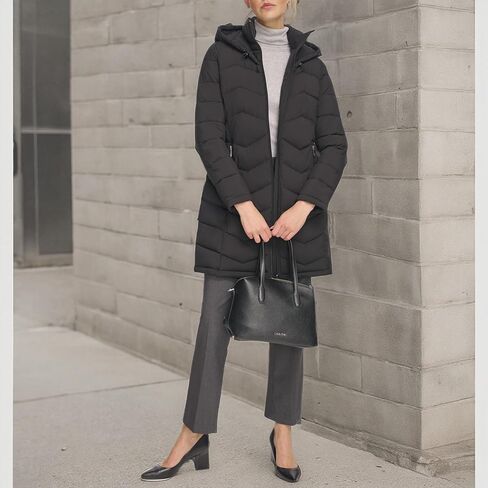 Calvin Klein Women's Long Bib-Front Light-Weight Jacket, Black in Saudi Arabia