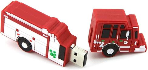 CHUYI Plastic Fire Truck Shape 128GB USB 2.0 Flash Drive Cartoon Pen Drive Memory Stick Cool Thumb Drive Gift (Red) in Saudi Arabia