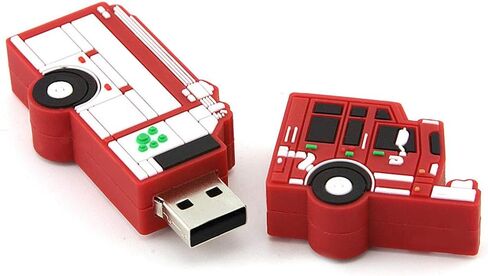 CHUYI Plastic Fire Truck Shape 128GB USB 2.0 Flash Drive Cartoon Pen Drive Memory Stick Cool Thumb Drive Gift (Red) in Saudi Arabia