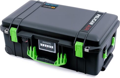 Pelican Air 1535 Carry-on Case by ColorCase - Black - Medium Size Waterproof Case with TrekPak Divider System & Mesh Lid Organizer - Lime Green Handles & Latches in Kuwait
