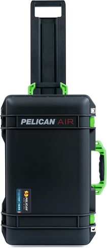 Pelican Air 1535 Carry-on Case by ColorCase - Black - Medium Size Waterproof Case with TrekPak Divider System & Mesh Lid Organizer - Lime Green Handles & Latches in Kuwait