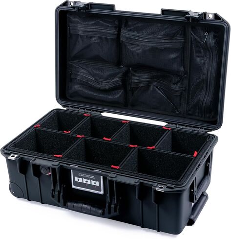 Pelican Air 1535 Carry-on Case by ColorCase - Black - Medium Size Waterproof Case with TrekPak Divider System & Mesh Lid Organizer - Lime Green Handles & Latches in Kuwait