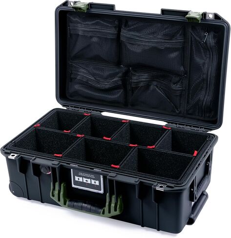 Pelican Air 1535 Carry-on Case by ColorCase - Black - Medium Size Waterproof Case with TrekPak Divider System & Mesh Lid Organizer - Lime Green Handles & Latches in Kuwait
